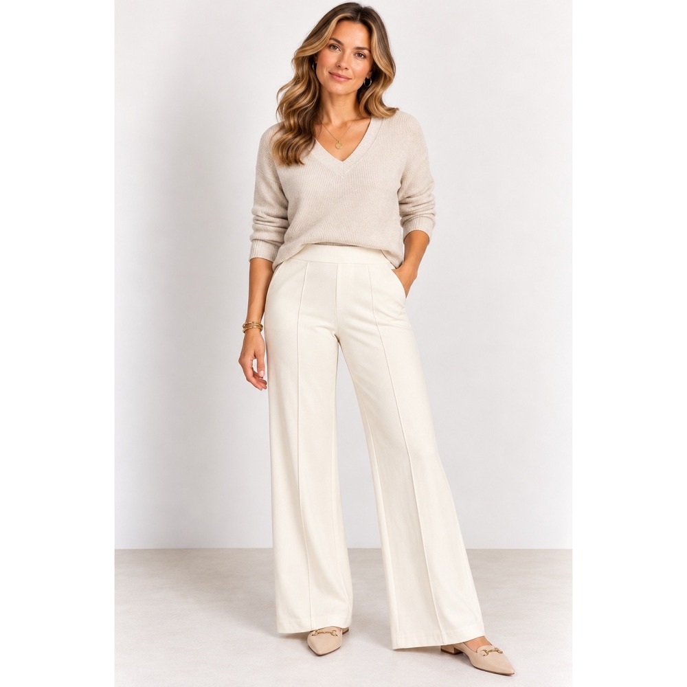 J Jill Wearever XS Petite Ivory Wide Leg Pull On Ankle Pants Stretch
